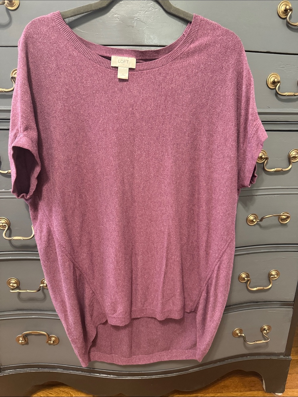 LOFT Relaxed Short Sleeve Knit Top in Berry